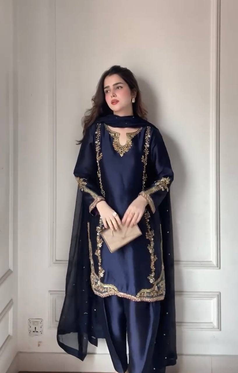 Navy Noir Gold-Embroidered Suit